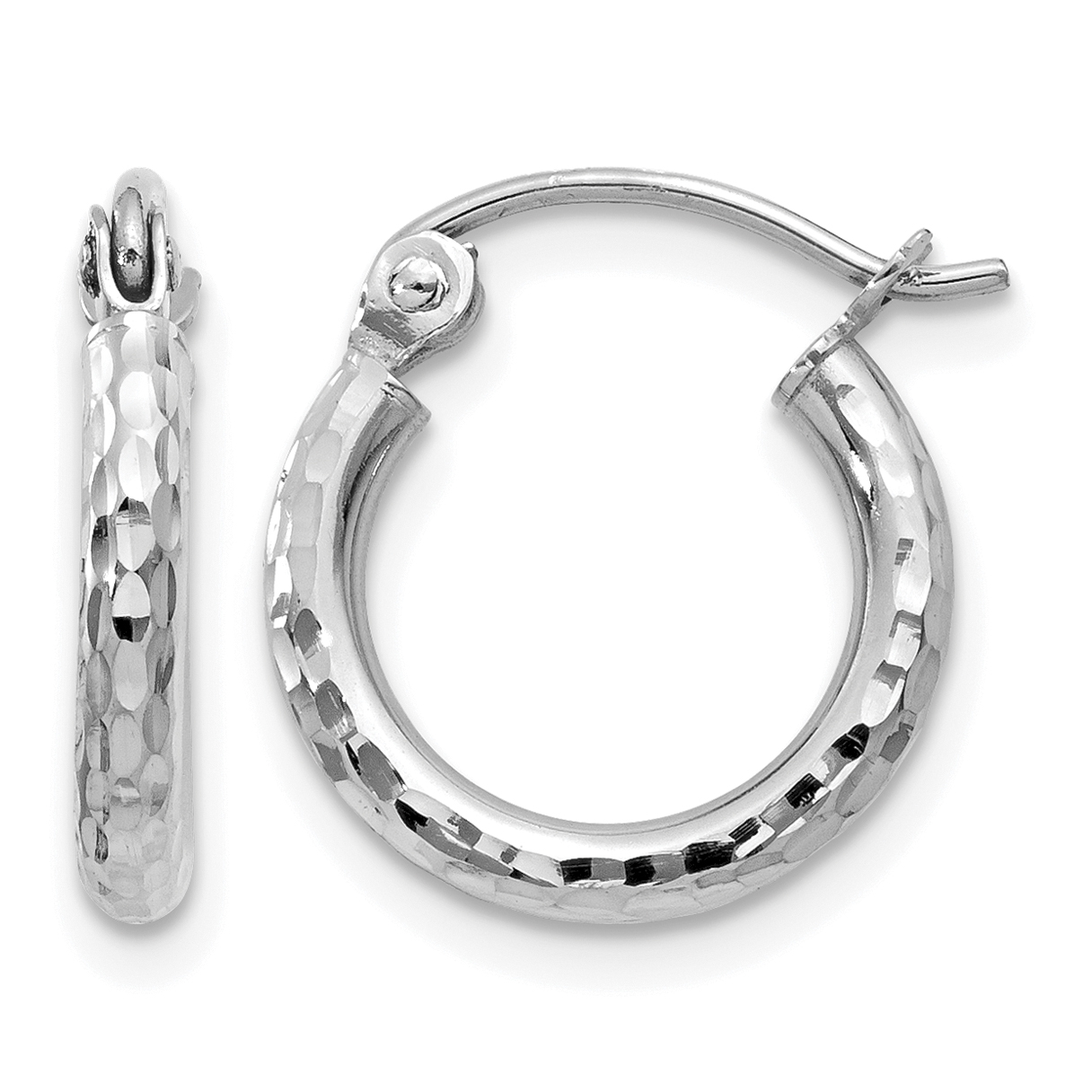 14k White Gold Diamond-cut 2mm Round Tube Hoop Earrings (TC224)