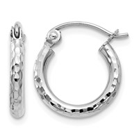 14K White Gold 2x 13mm Diamond-cut Round Tube Hoop Earrings view 1