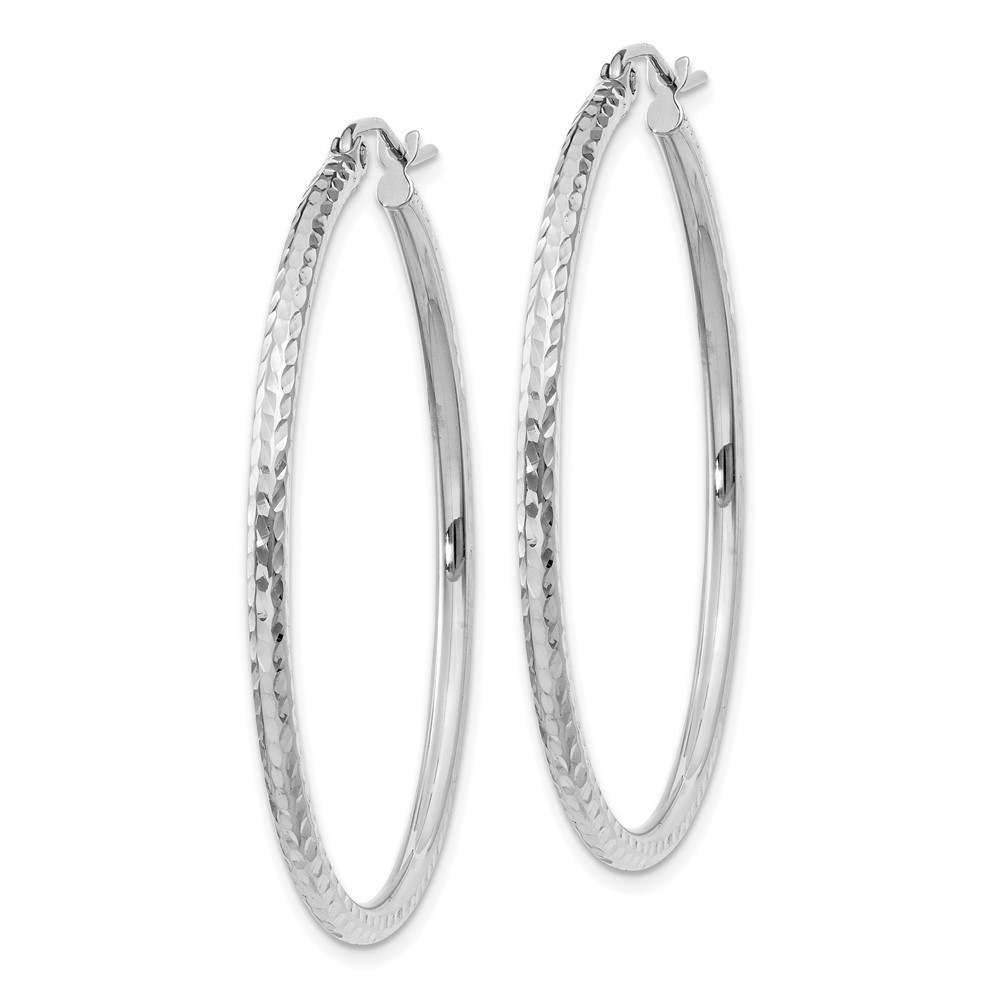 14k White Gold Diamond-cut 2mm Round Tube Hoop Earrings (TC225)