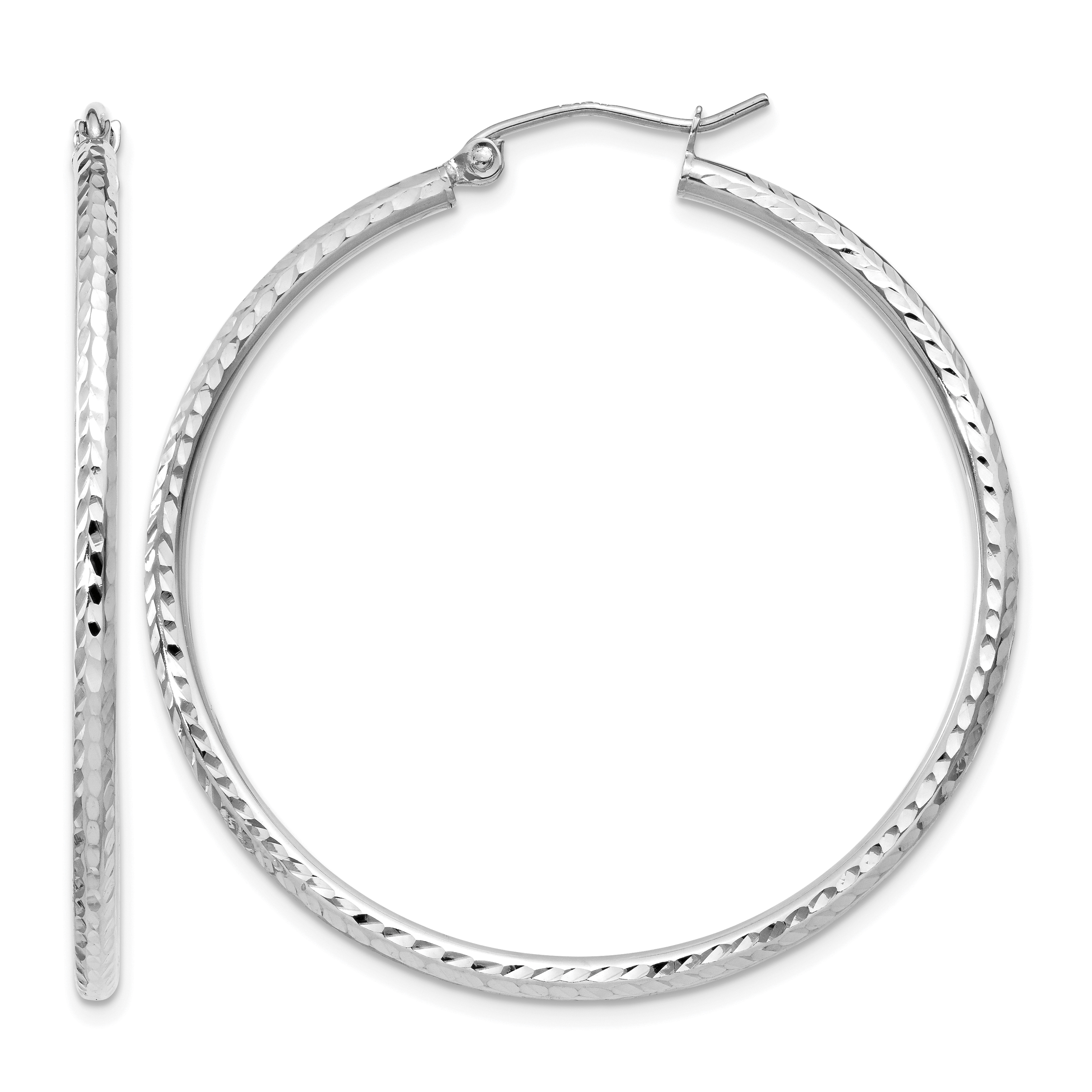 14k White Gold Diamond-cut 2mm Round Tube Hoop Earrings (TC225)