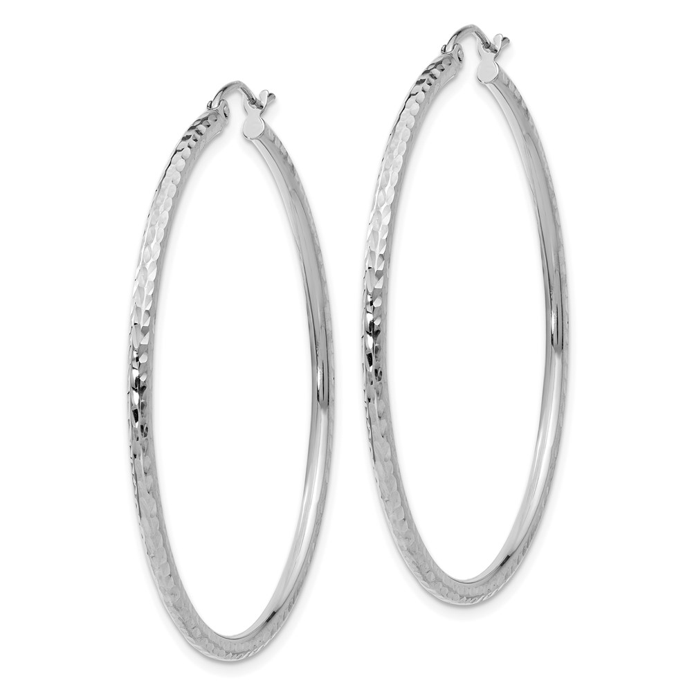 14k White Gold Diamond-cut 2mm Round Tube Hoop Earrings (TC226)