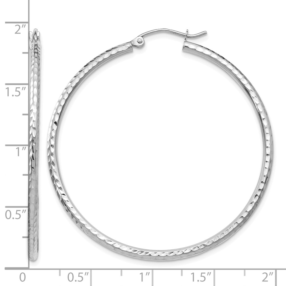 14k White Gold Diamond-cut 2mm Round Tube Hoop Earrings (TC226)