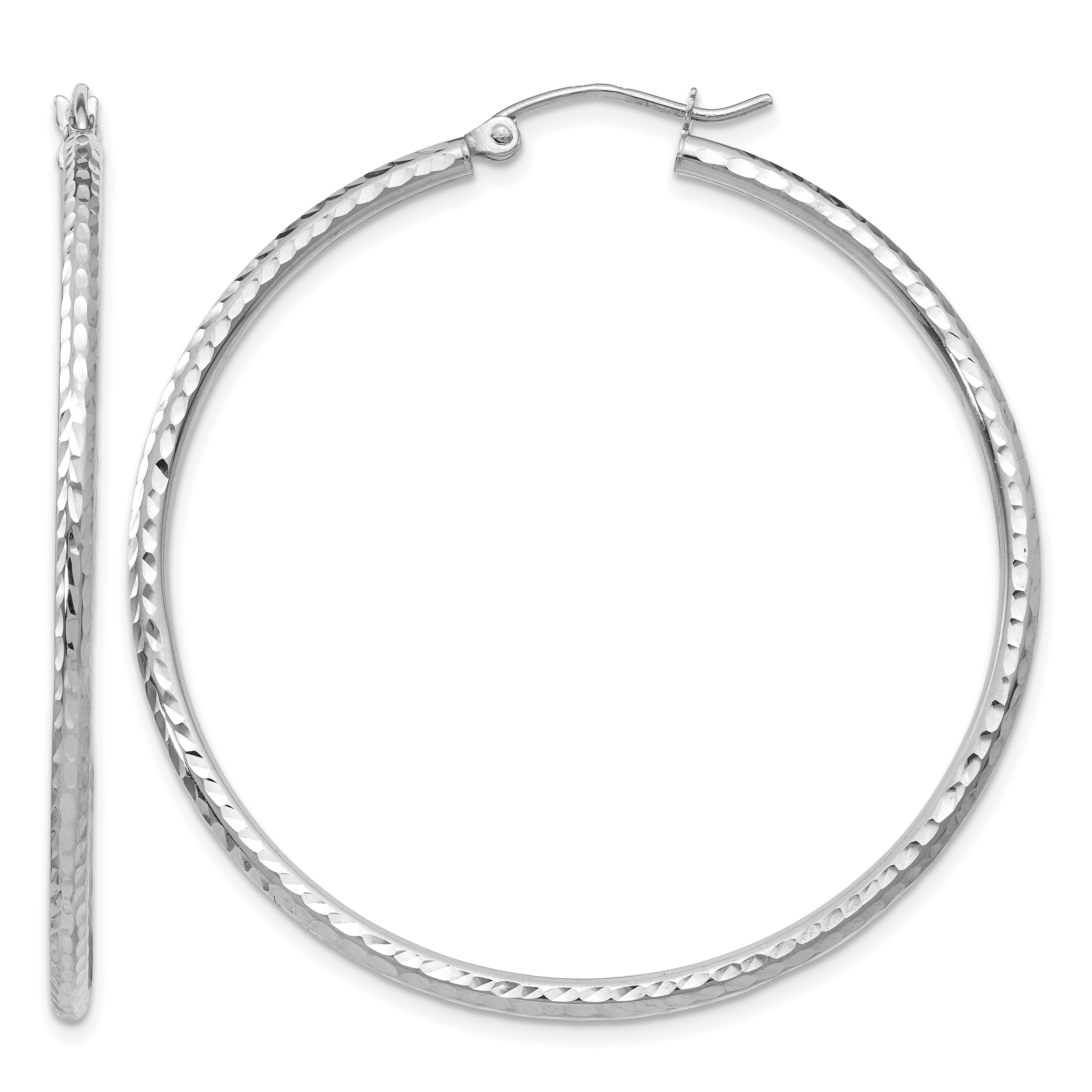 14k White Gold Diamond-cut 2mm Round Tube Hoop Earrings (TC226)