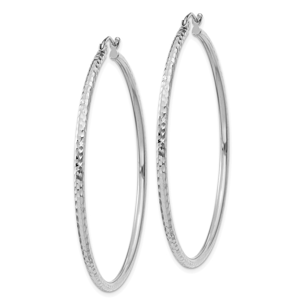 14k White Gold Diamond-cut 2mm Round Tube Hoop Earrings (TC227)