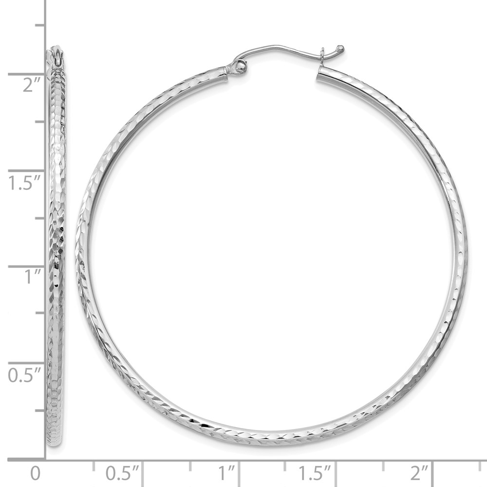 14k White Gold Diamond-cut 2mm Round Tube Hoop Earrings (TC227)
