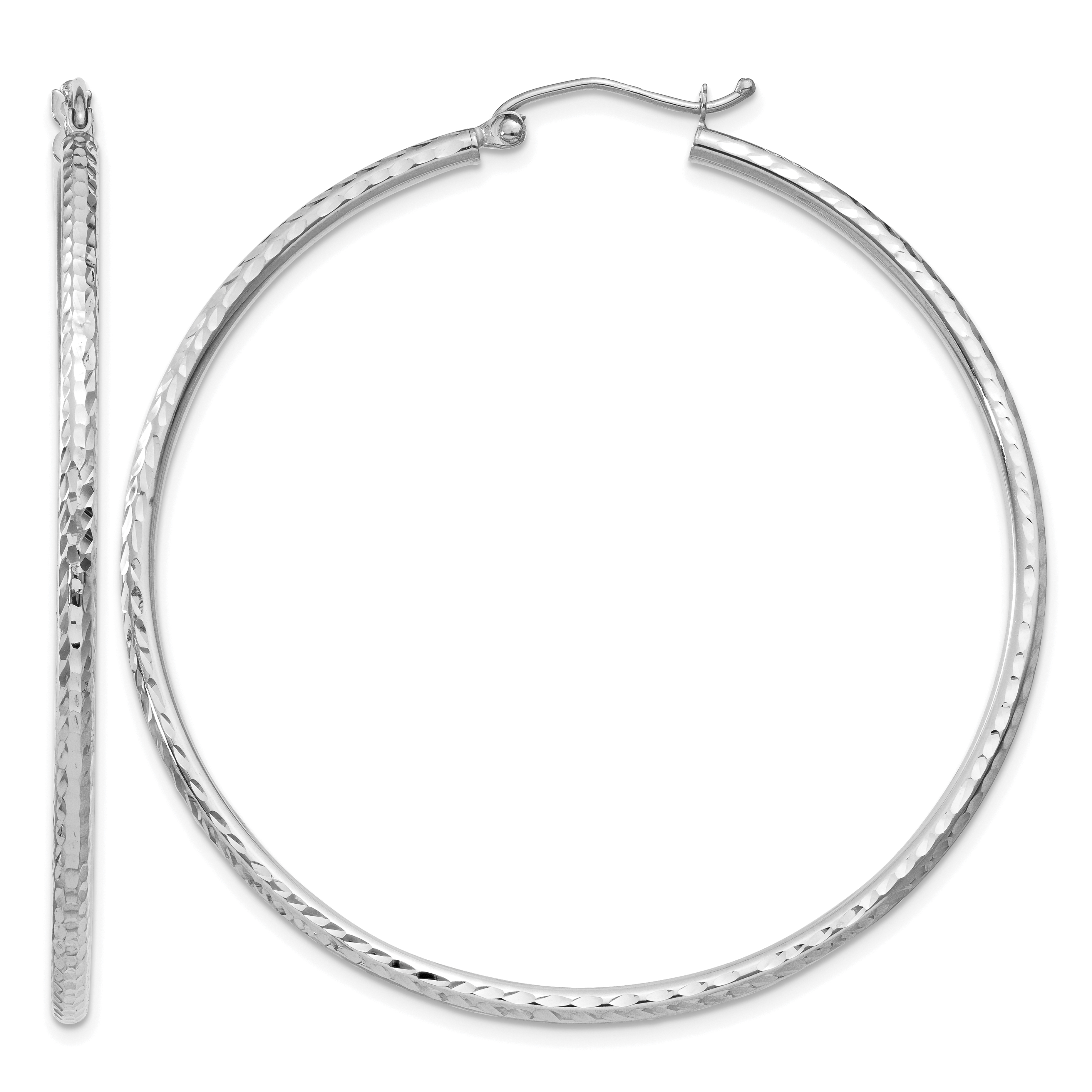 14k White Gold Diamond-cut 2mm Round Tube Hoop Earrings (TC227)