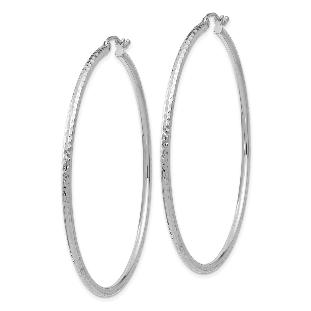 14k White Gold Diamond-cut 2mm Round Tube Hoop Earrings (TC228)