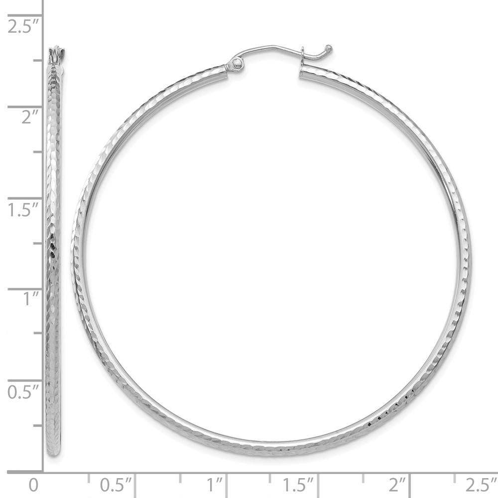 14k White Gold Diamond-cut 2mm Round Tube Hoop Earrings (TC228)