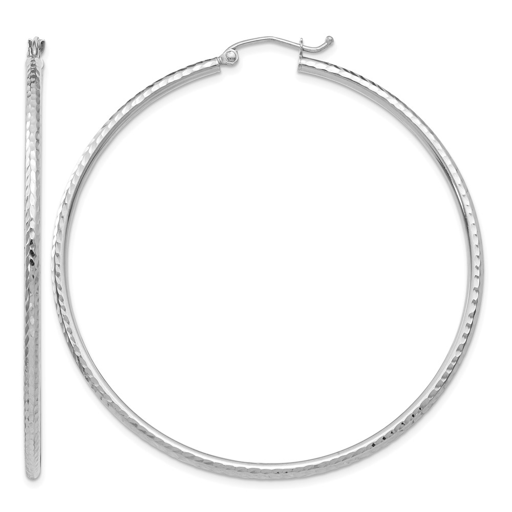14k White Gold Diamond-cut 2mm Round Tube Hoop Earrings (TC228)