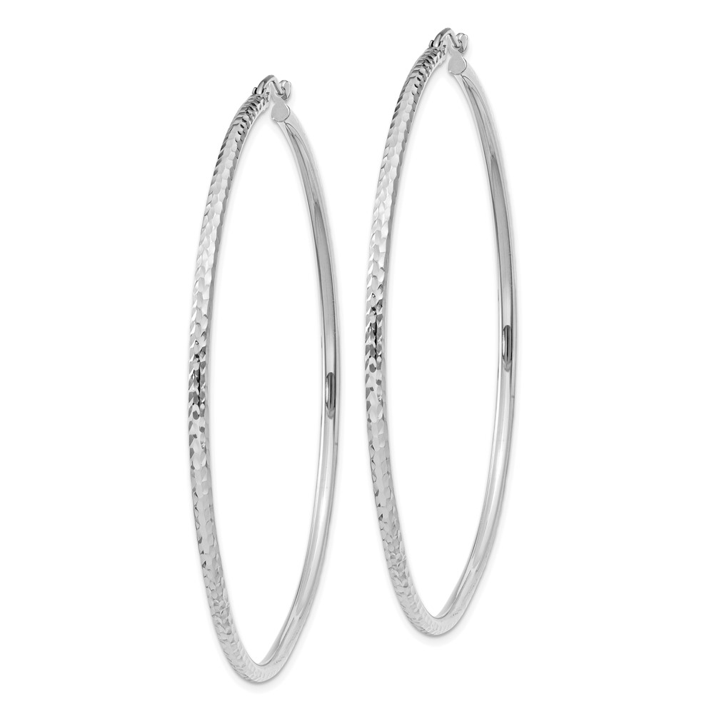 14k White Gold Diamond-cut 2mm Round Tube Hoop Earrings (TC229)