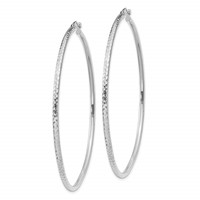 14K White Gold 2x 60mm Diamond-cut Round Tube Hoop Earrings view 2