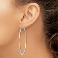 14K White Gold 2x 60mm Diamond-cut Round Tube Hoop Earrings view 3