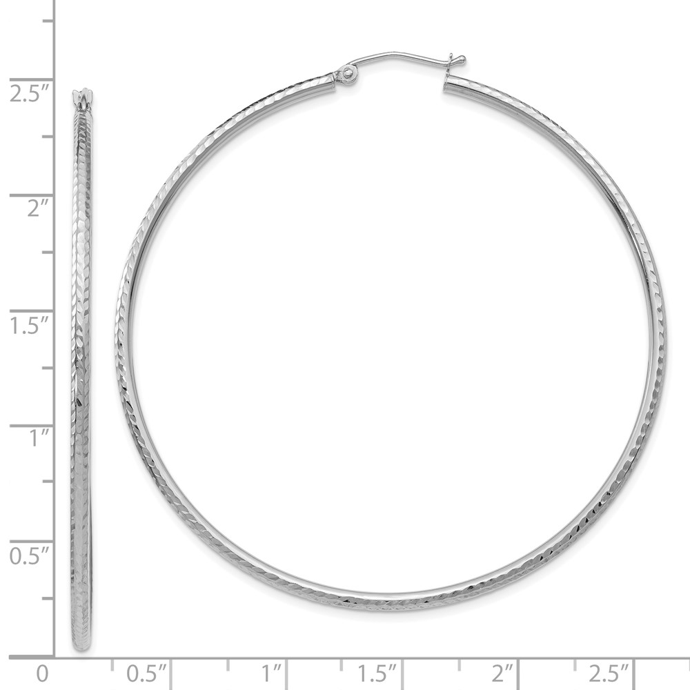 14k White Gold Diamond-cut 2mm Round Tube Hoop Earrings (TC229)