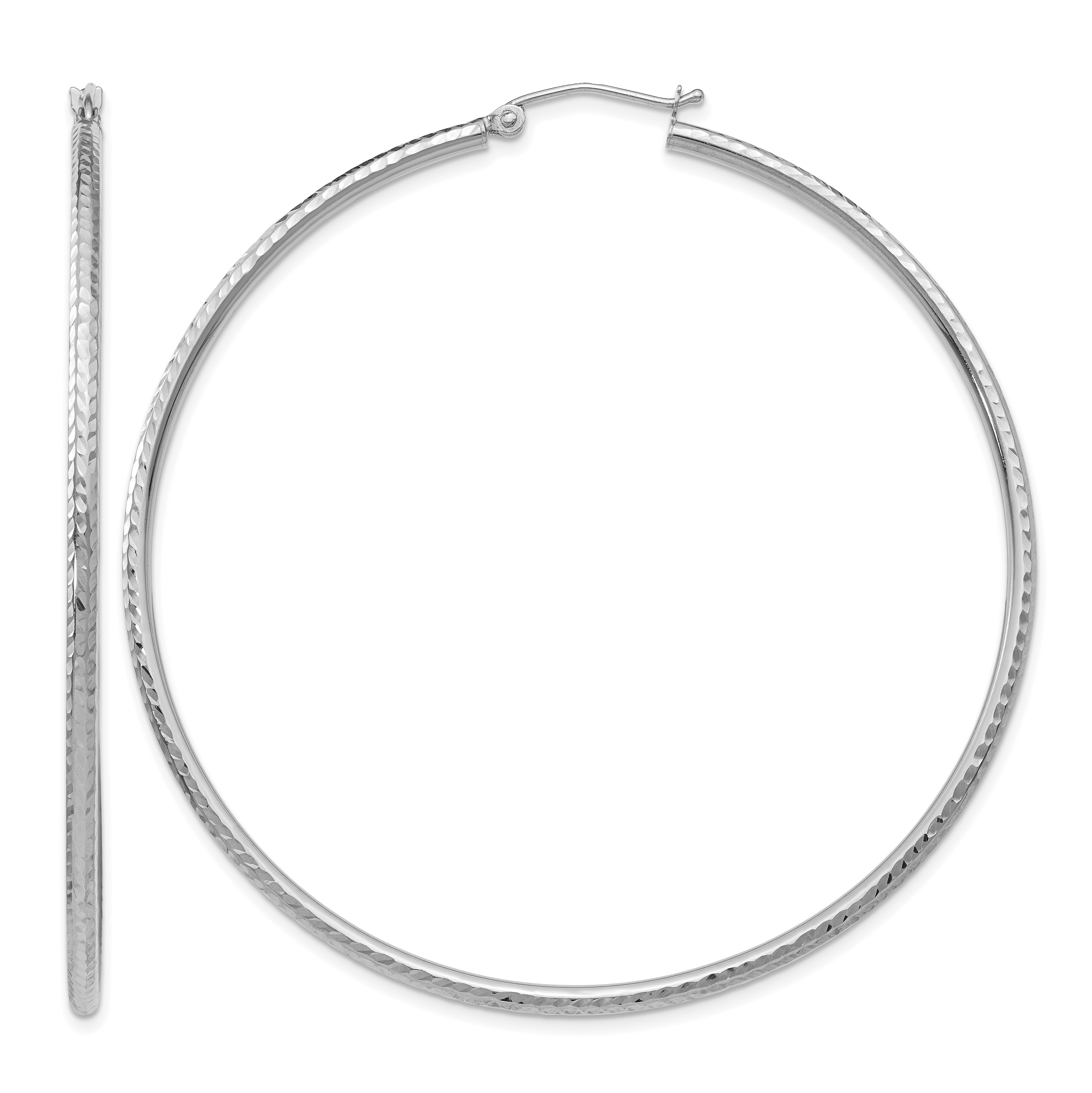 14k White Gold Diamond-cut 2mm Round Tube Hoop Earrings (TC229)