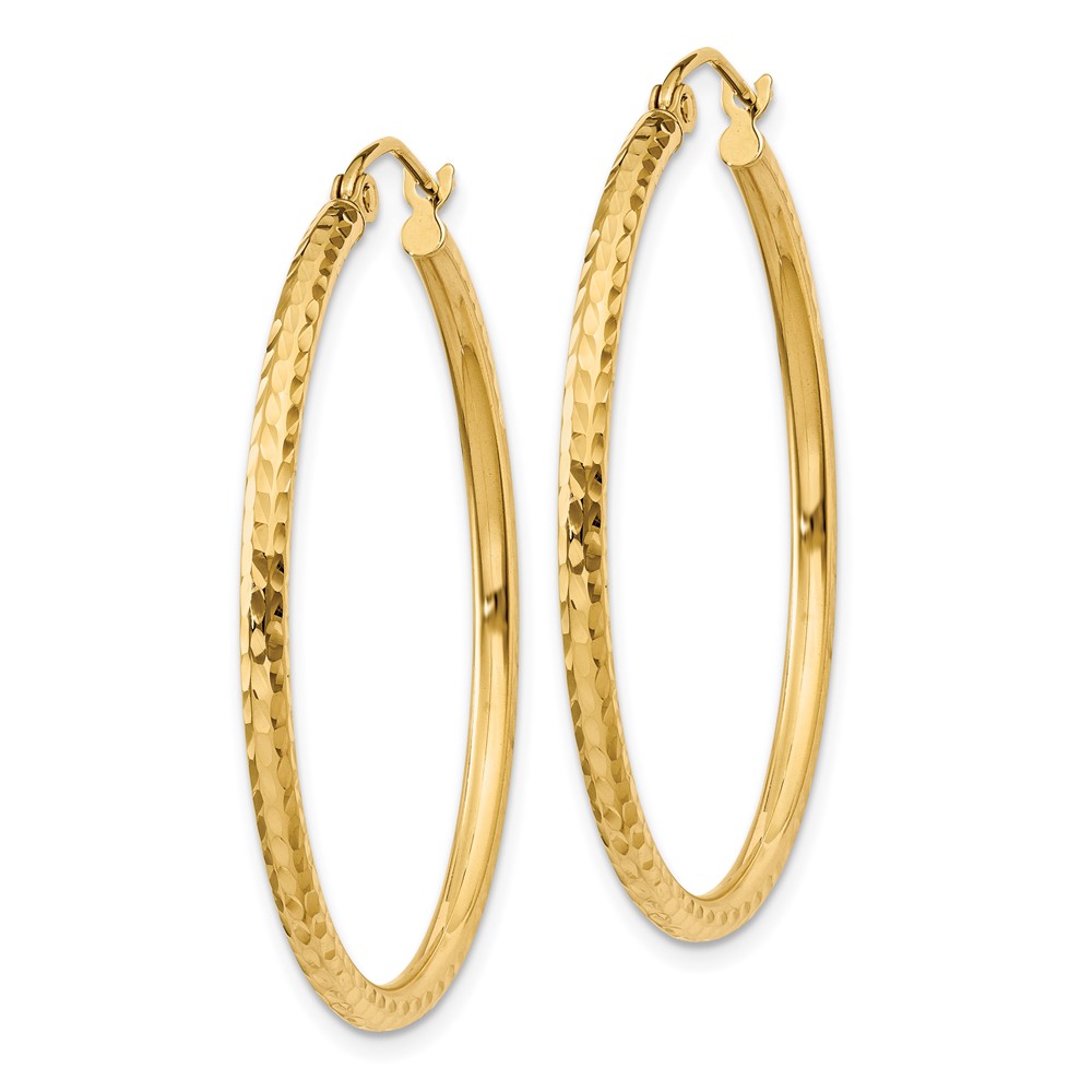 14k Diamond-cut 2mm Round Tube Hoop Earrings (TC230)