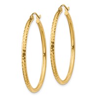 14K Yellow Gold 2x 35mm Diamond-cut Round Tube Hoop Earrings view 2