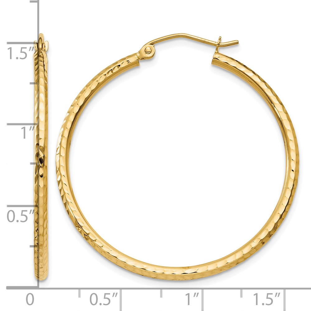 14k Diamond-cut 2mm Round Tube Hoop Earrings (TC230)