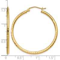 14K Yellow Gold 2x 35mm Diamond-cut Round Tube Hoop Earrings view 4