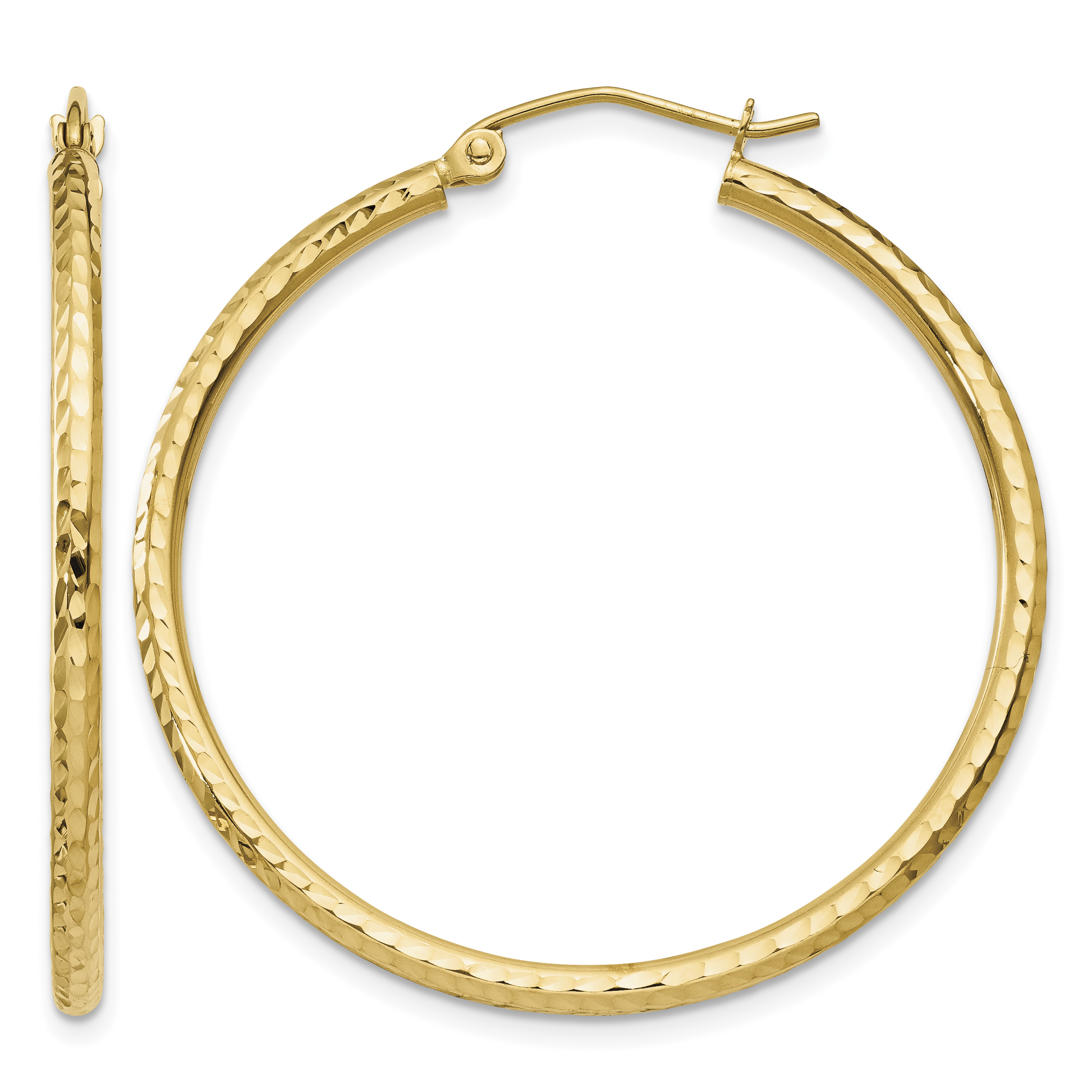 14k Diamond-cut 2mm Round Tube Hoop Earrings (TC230)