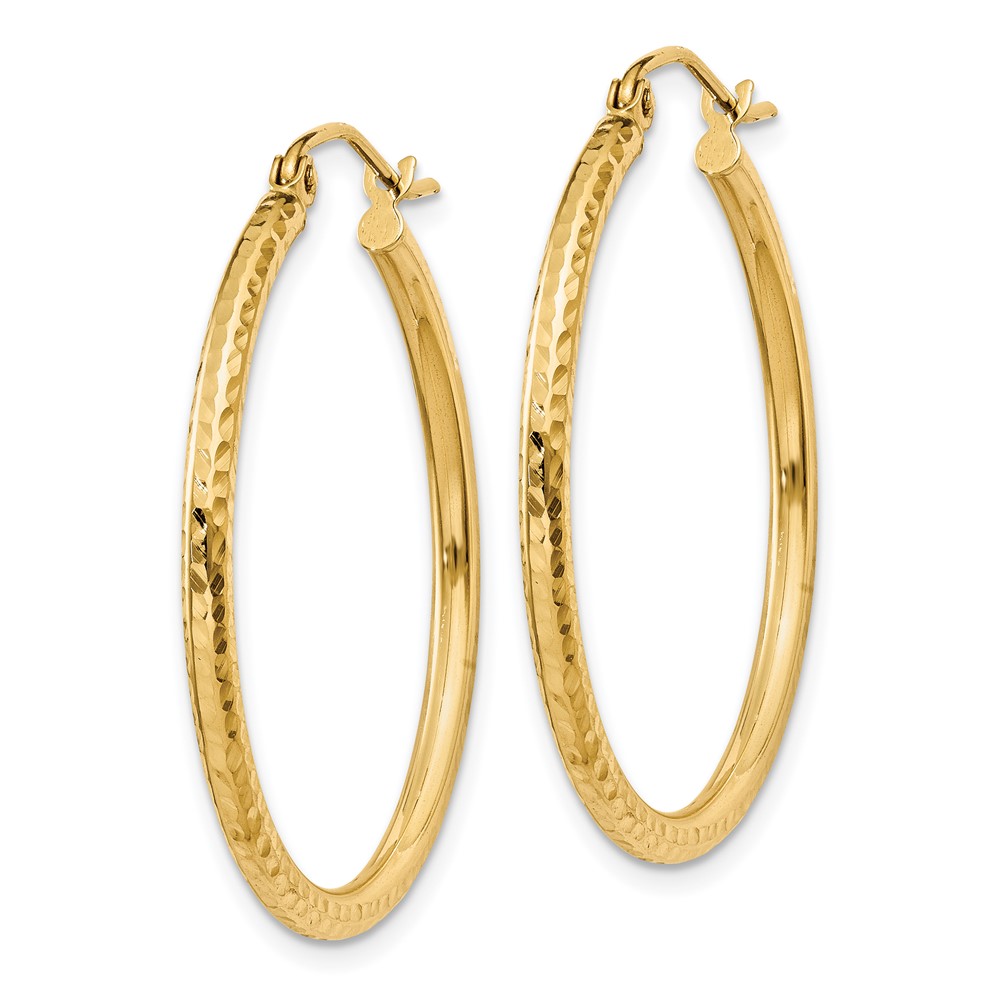 14k Diamond-cut 2mm Round Tube Hoop Earrings (TC231)
