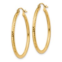 14K Yellow Gold 2x 30mm Diamond-cut Round Tube Hoop Earrings view 2