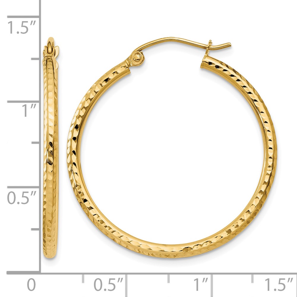 14k Diamond-cut 2mm Round Tube Hoop Earrings (TC231)