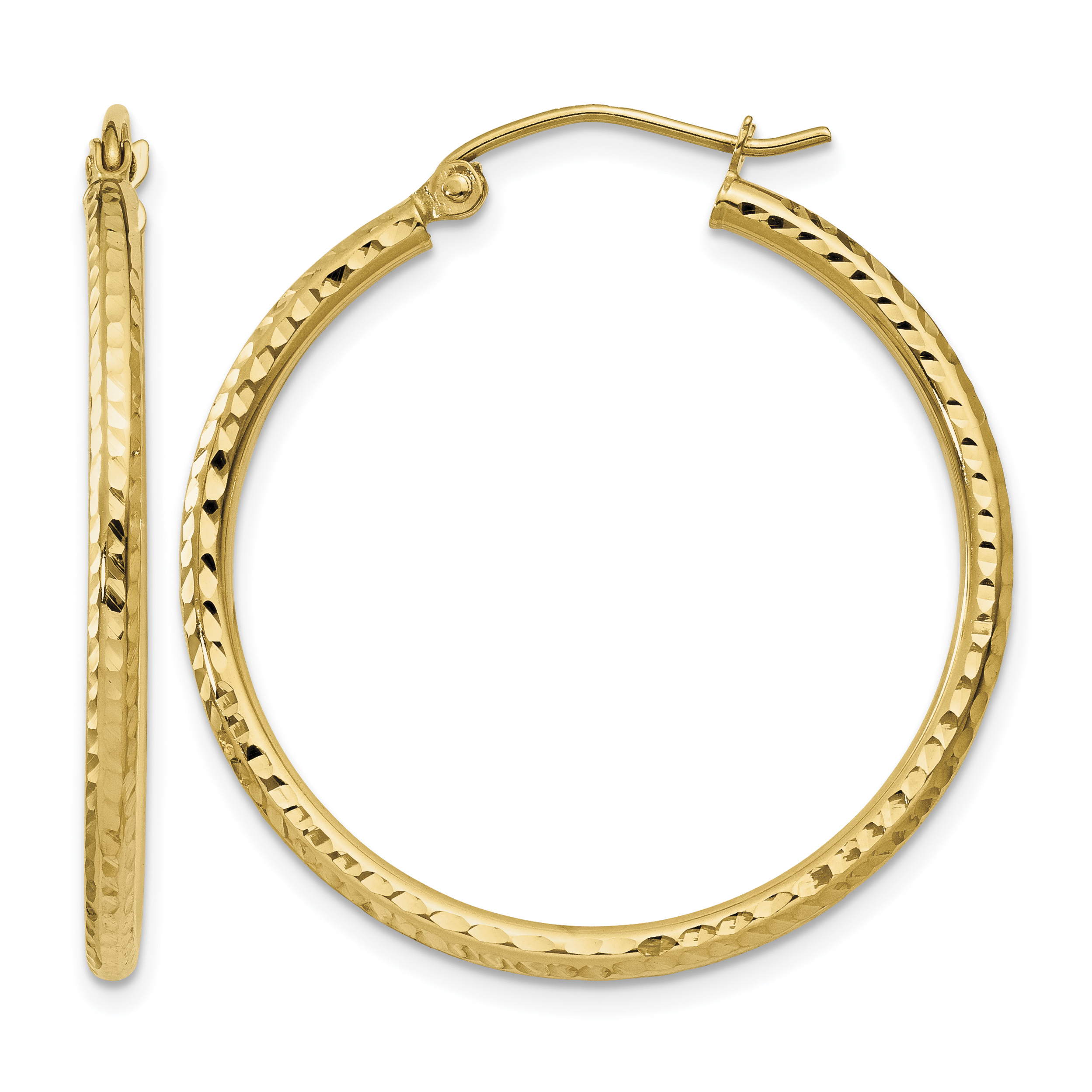 14k Diamond-cut 2mm Round Tube Hoop Earrings (TC231)
