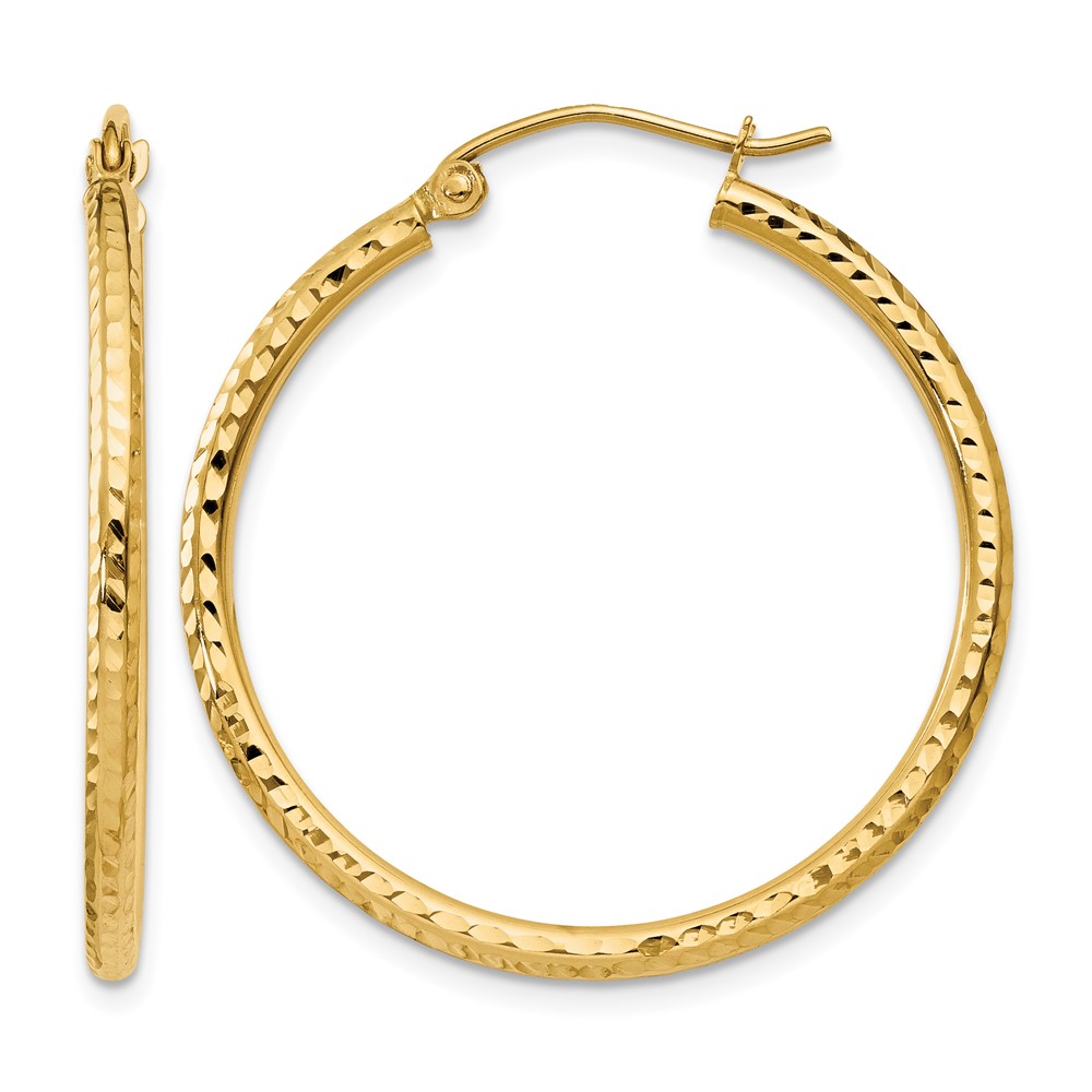 14k Diamond-cut 2mm Round Tube Hoop Earrings (TC231)