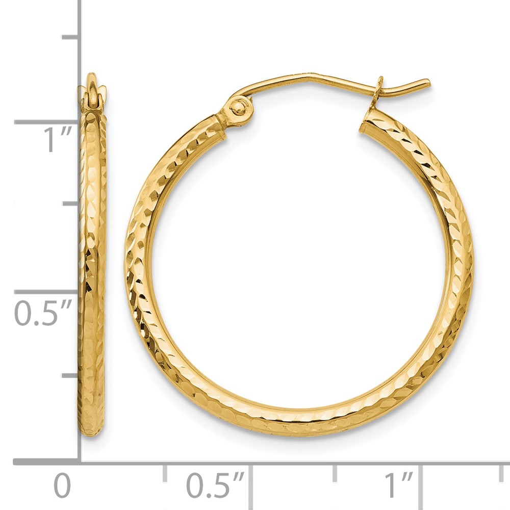 14k Diamond-cut 2mm Round Tube Hoop Earrings (TC232)