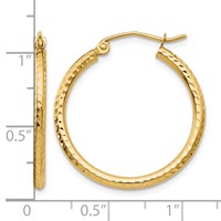 14K Yellow Gold 2x25mm Diamond-cut Round Tube Hoop Earrings view 4