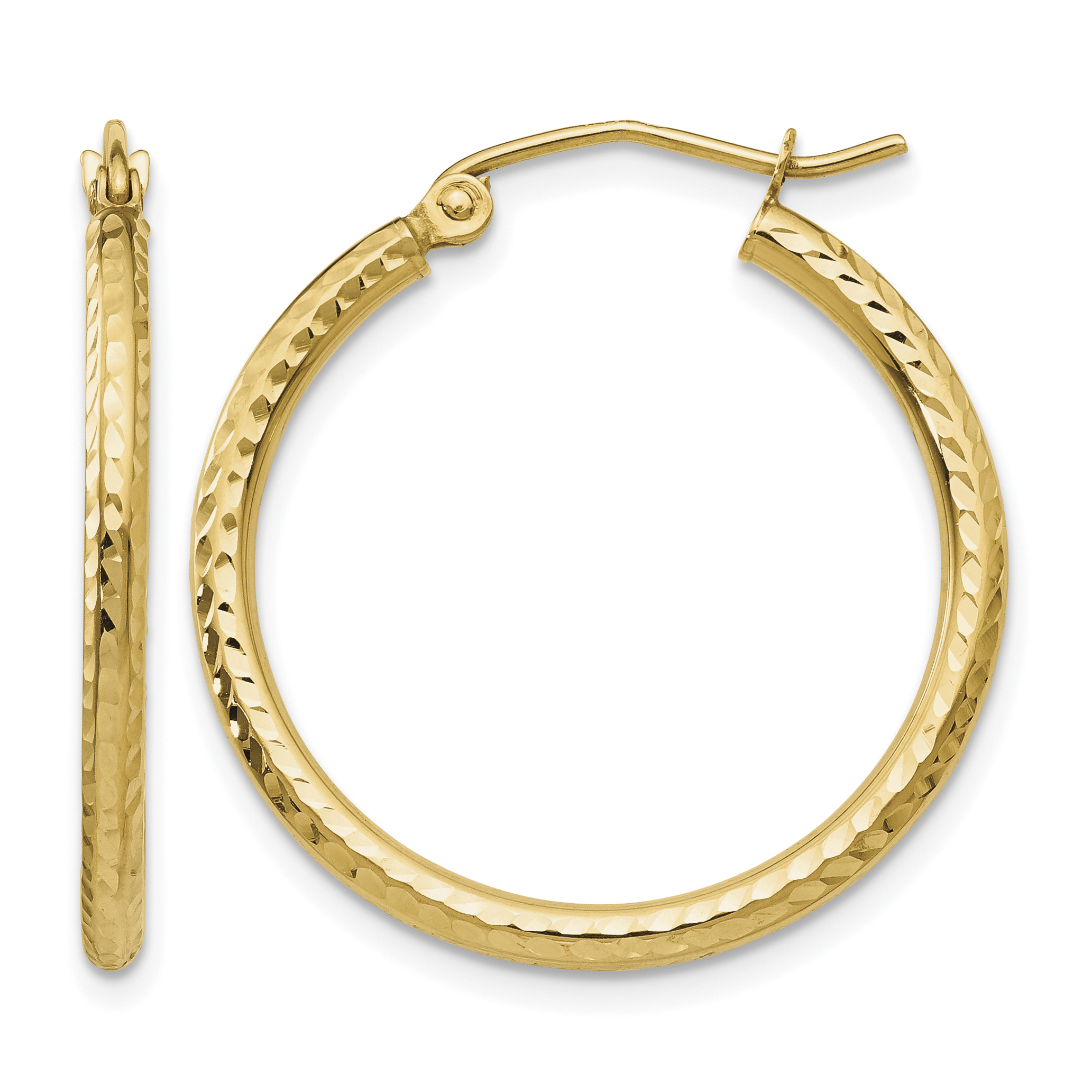 14k Diamond-cut 2mm Round Tube Hoop Earrings (TC232)