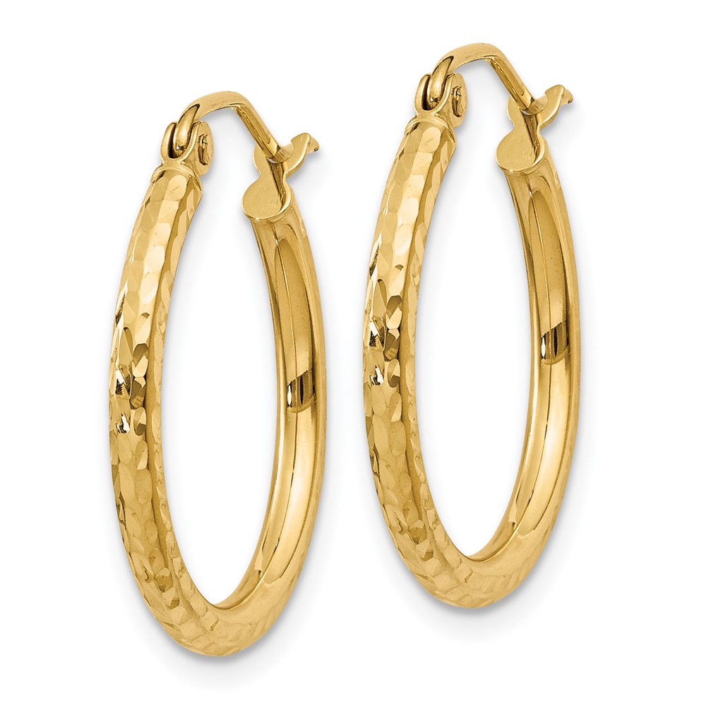 14k Diamond-cut 2mm Round Tube Hoop Earrings (TC233)
