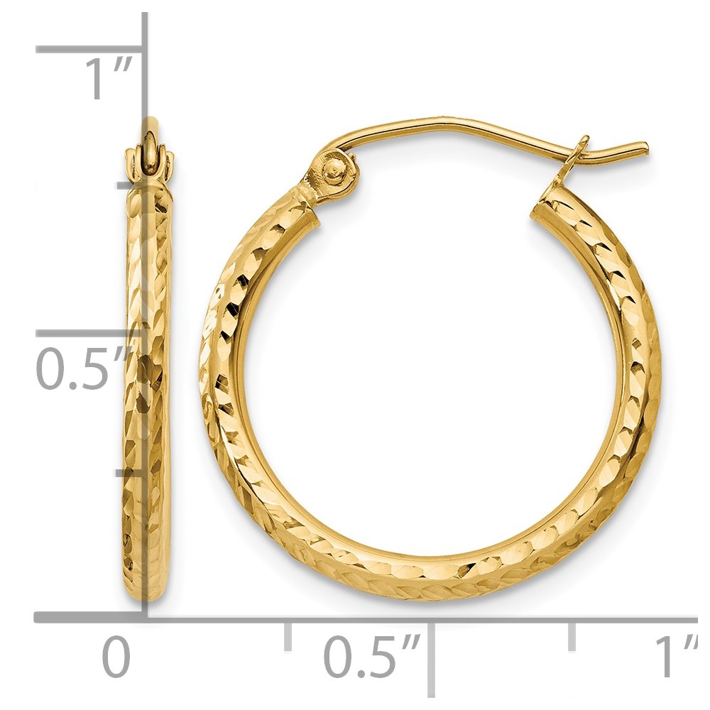 14k Diamond-cut 2mm Round Tube Hoop Earrings (TC233)