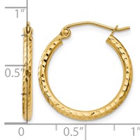14K Yellow Gold 2x 20mm Diamond-cut Round Tube Hoop Earrings view 4