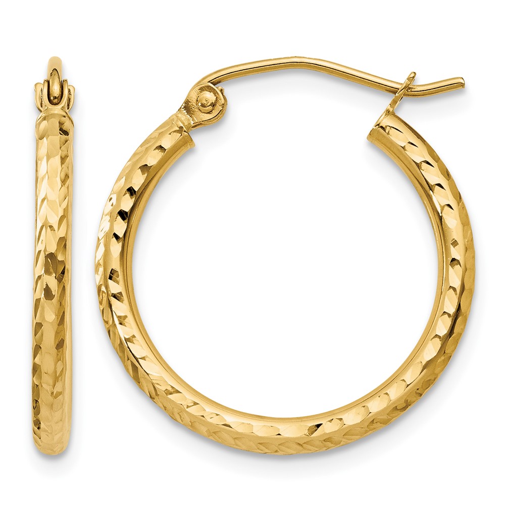 14k Diamond-cut 2mm Round Tube Hoop Earrings (TC233)