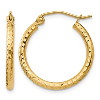 14K Yellow Gold 2x 20mm Diamond-cut Round Tube Hoop Earrings view 1
