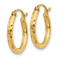14K Yellow Gold 2x 15mm Diamond-cut Round Tube Hoop Earrings view 2