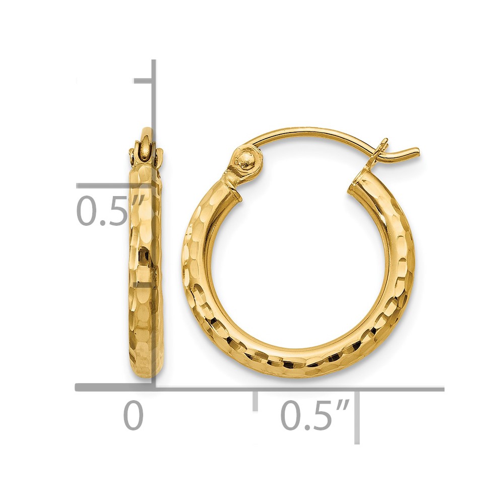 14k Diamond-cut 2mm Round Tube Hoop Earrings (TC234)
