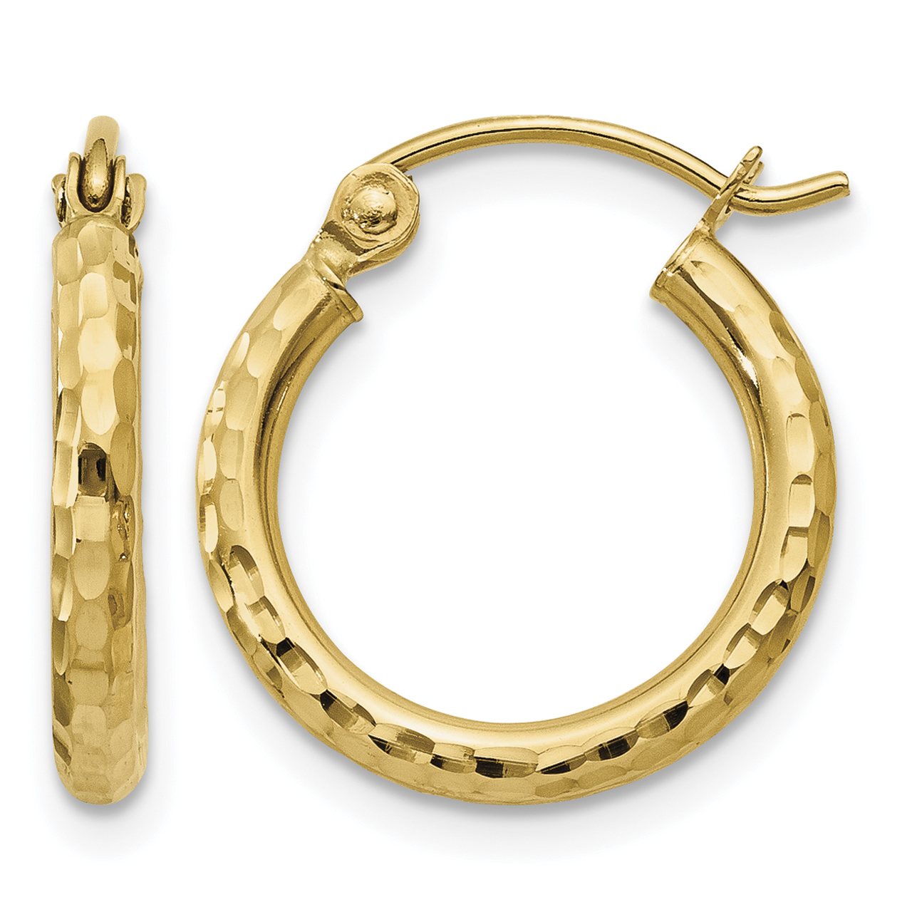 14k Diamond-cut 2mm Round Tube Hoop Earrings (TC234)