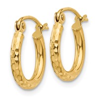 14K Yellow Gold 2x13mm Diamond-cut Round Tube Hoop Earrings view 2