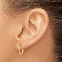 14K Yellow Gold 2x13mm Diamond-cut Round Tube Hoop Earrings view 3