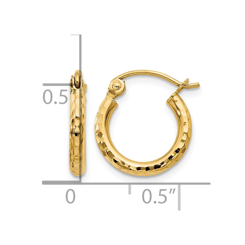 14k Diamond-cut 2mm Round Tube Hoop Earrings (TC235)