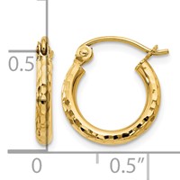 14K Yellow Gold 2x13mm Diamond-cut Round Tube Hoop Earrings view 4