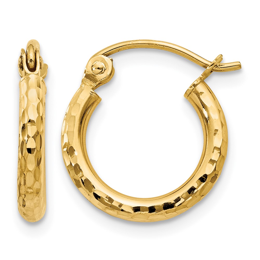 14k Diamond-cut 2mm Round Tube Hoop Earrings (TC235)
