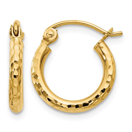 14k 2x13mm Diamond-cut Round Tube Hoop Earrings