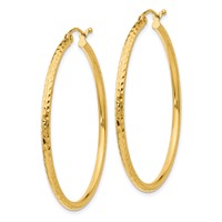 14K 2x40mm Diamond-cut Round Tube Hoop Earrings view 2