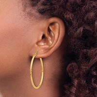 14K 2x40mm Diamond-cut Round Tube Hoop Earrings view 3