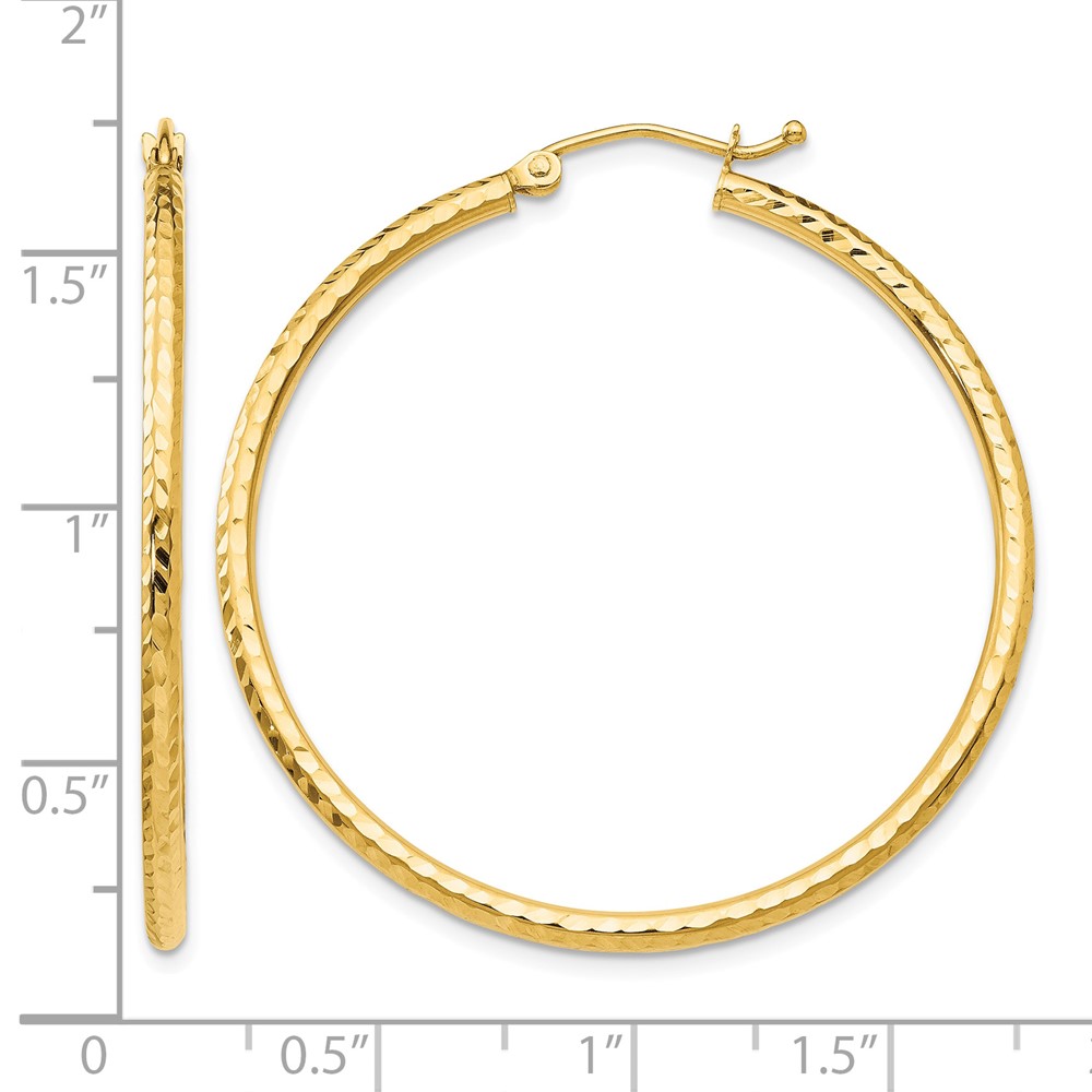 14k Diamond-cut 2mm Round Tube Hoop Earrings (TC236)
