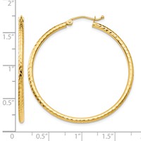 14K 2x40mm Diamond-cut Round Tube Hoop Earrings view 4
