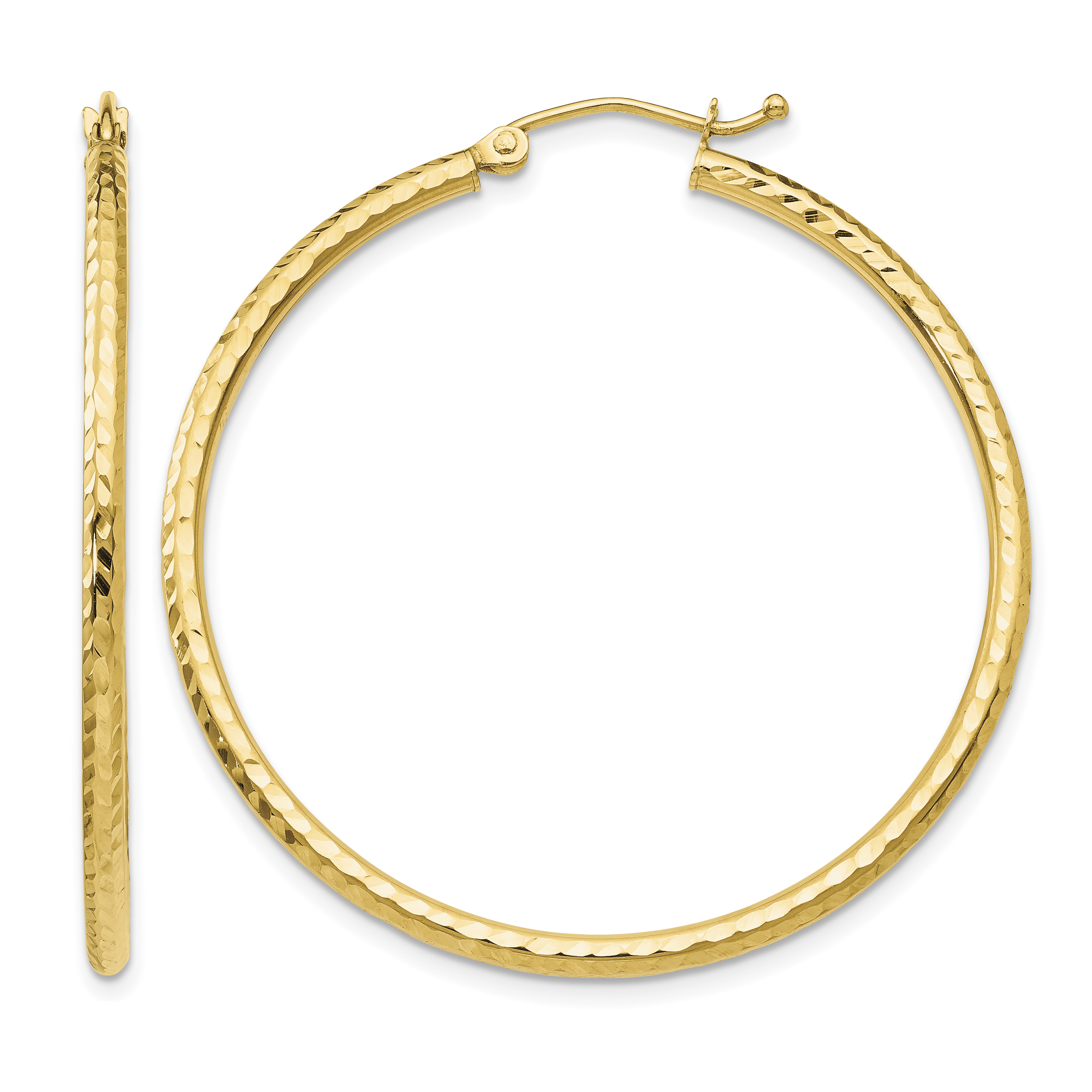 14k Diamond-cut 2mm Round Tube Hoop Earrings (TC236)